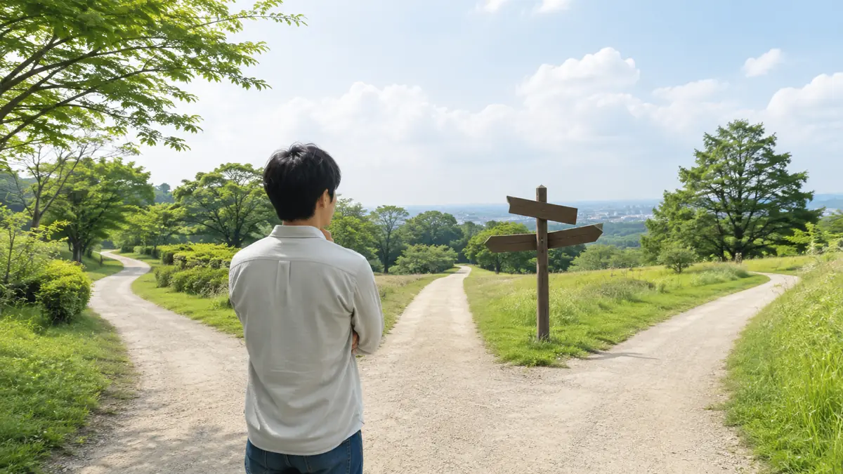 三つの道を前に今後の婚活方法を考える人