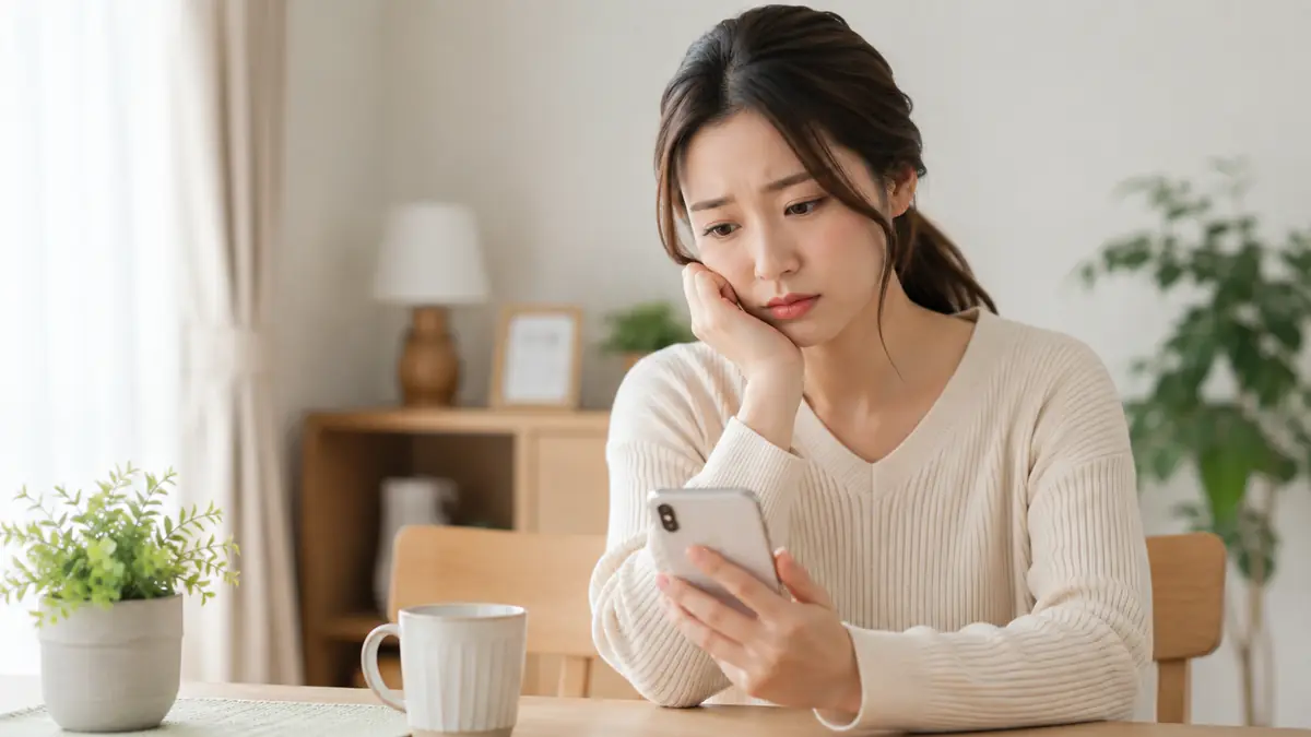 スマートフォンを見ながら婚活の進め方を見直す女性