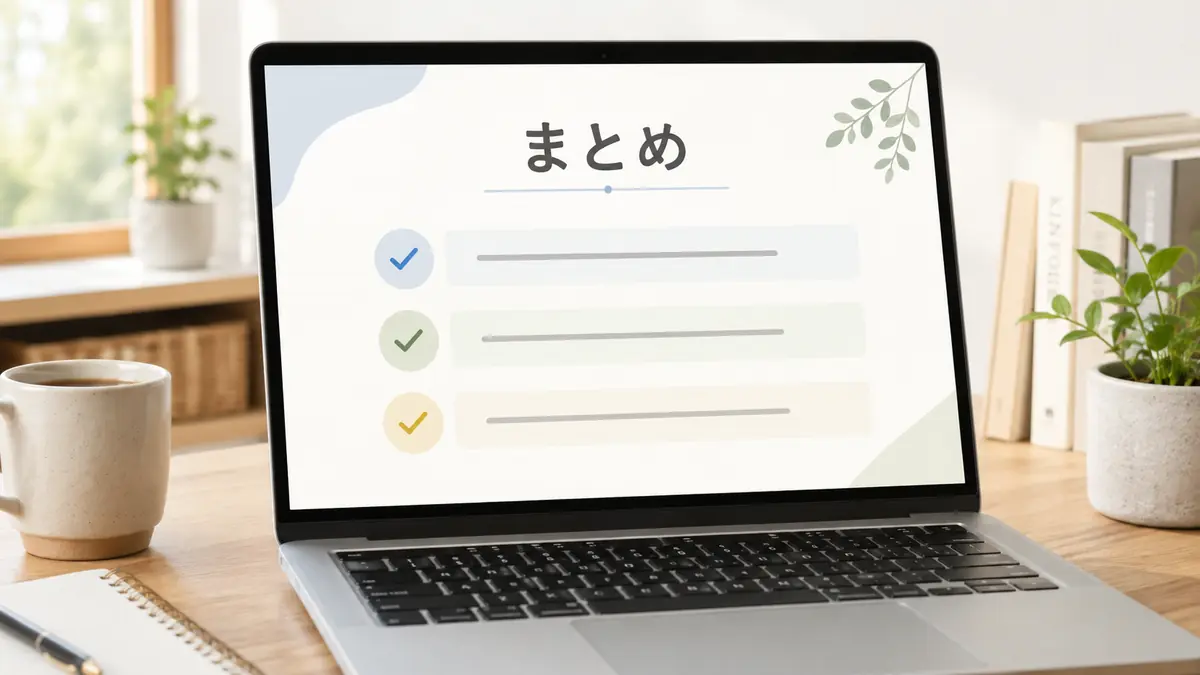 パソコン画面に表示された「まとめ」の文字